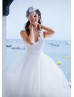 Ivory Cotton Polka Dot Tulle V Back Stunning Wedding Dress 